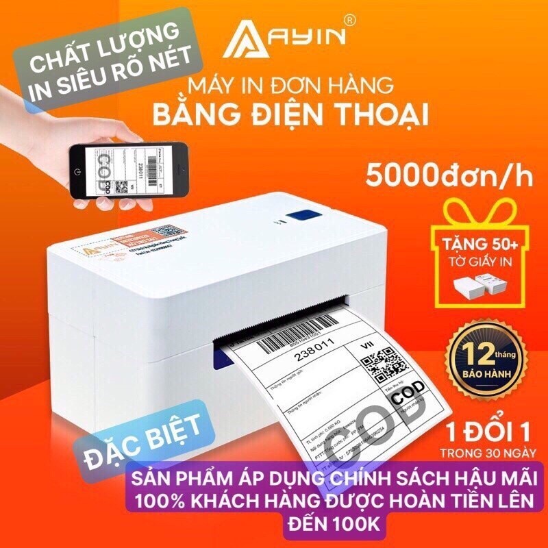 MÁY IN NHIỆT AYIN 368BT IN HOÁ ĐƠN BÁN HÀNG BẰNG ĐIỆN THOẠI