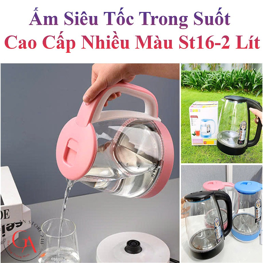 (SALE) ST16 Ấm Siêu Tốc Thủy Tinh Đèn LED 2 Lít GD-ST16