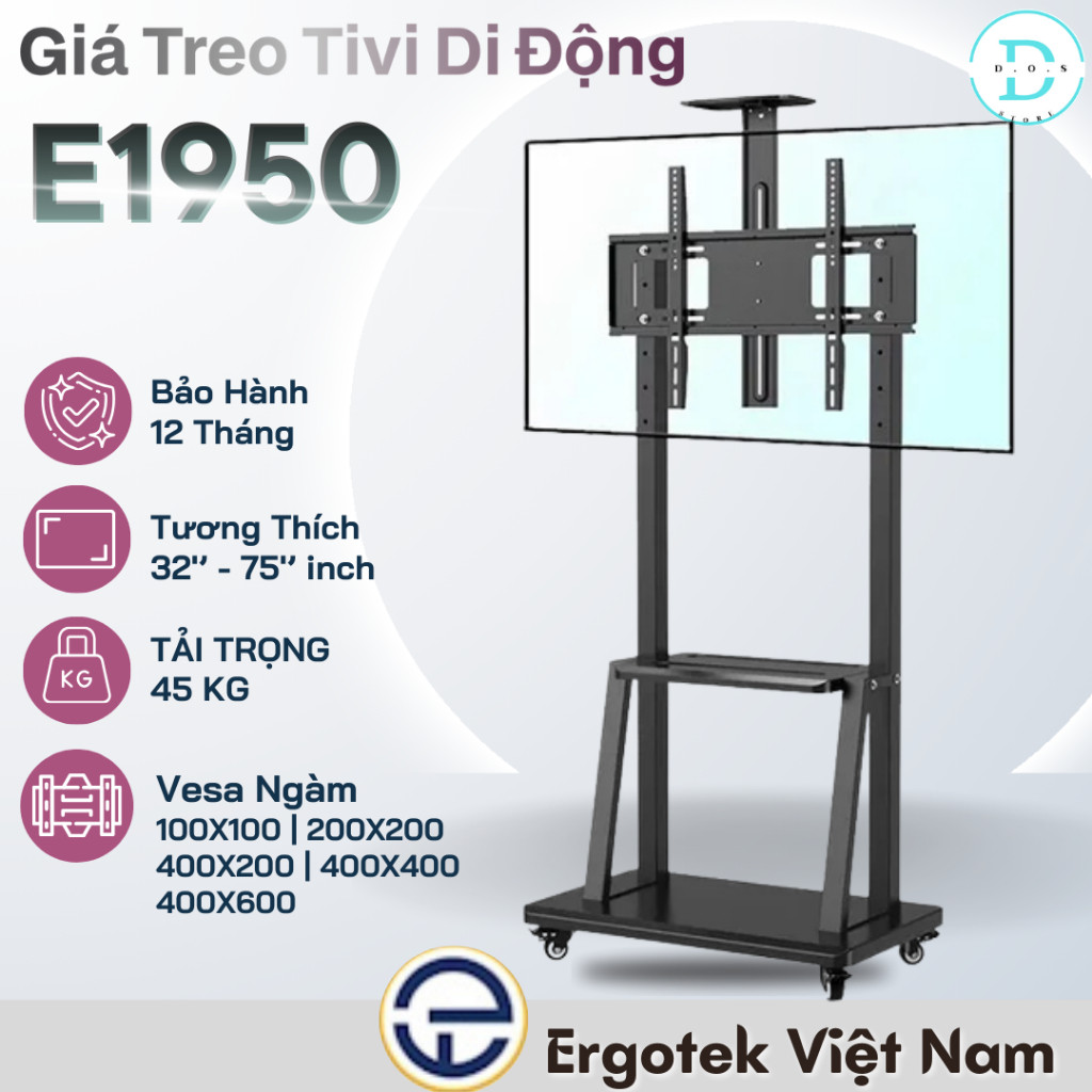 [Hỏa Tốc] Giá Treo Tivi Di Động ErgoTek E1950 (32-75 Inch) Tải 45kg - Kệ Tivi Có Bánh Xe Di Chuyển