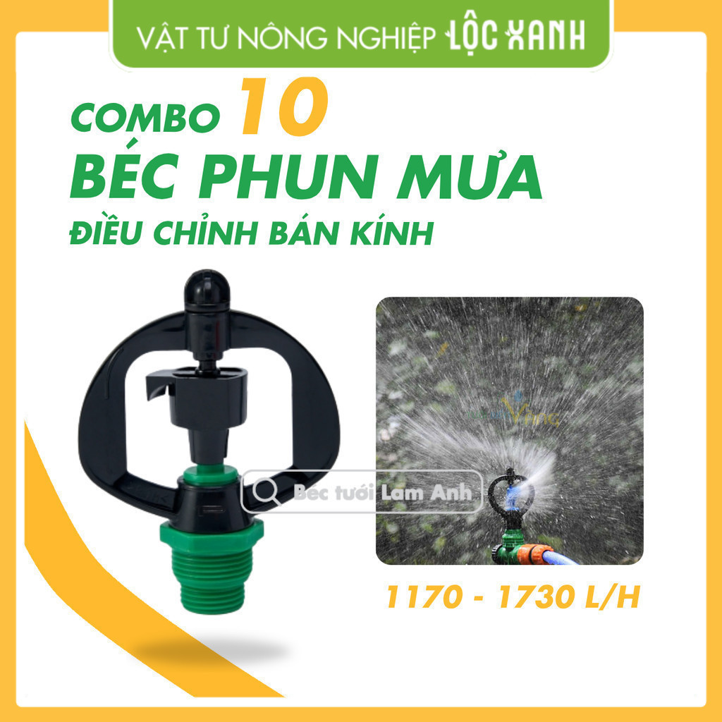 Combo 10 béc tưới cây OK356 ren ngoài 17-21 6mm phun mưa bán kính 5.4m – lưu lượng lớn 1730L/H – Lộc