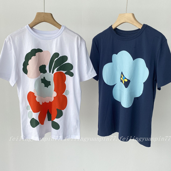 Mari * * Áo thun nam nữ cổ điển kko, áo cotton rộng rãi in hoa và tay ngắn.