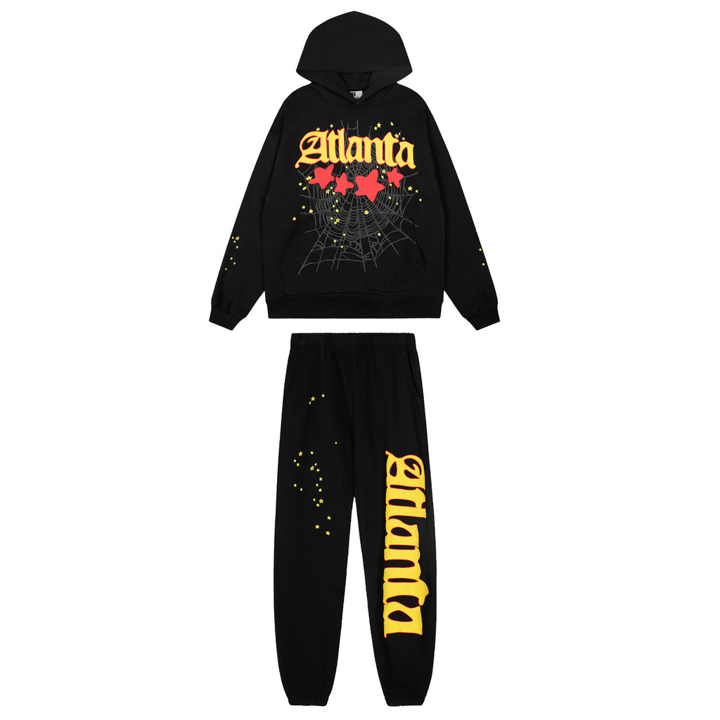 Q4BO Sp5der Spider Web Print Lettering Atlanta Hoodie and Sweatpants Set