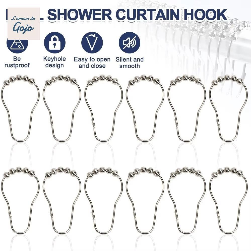 GOJO 12 Móc Treo Rèm Tắm, Móc Treo Rèm Chống Rỉ Bằng Thép Không Gỉ 304, Phụ Kiện Phòng Tắm Sliver Hạ
