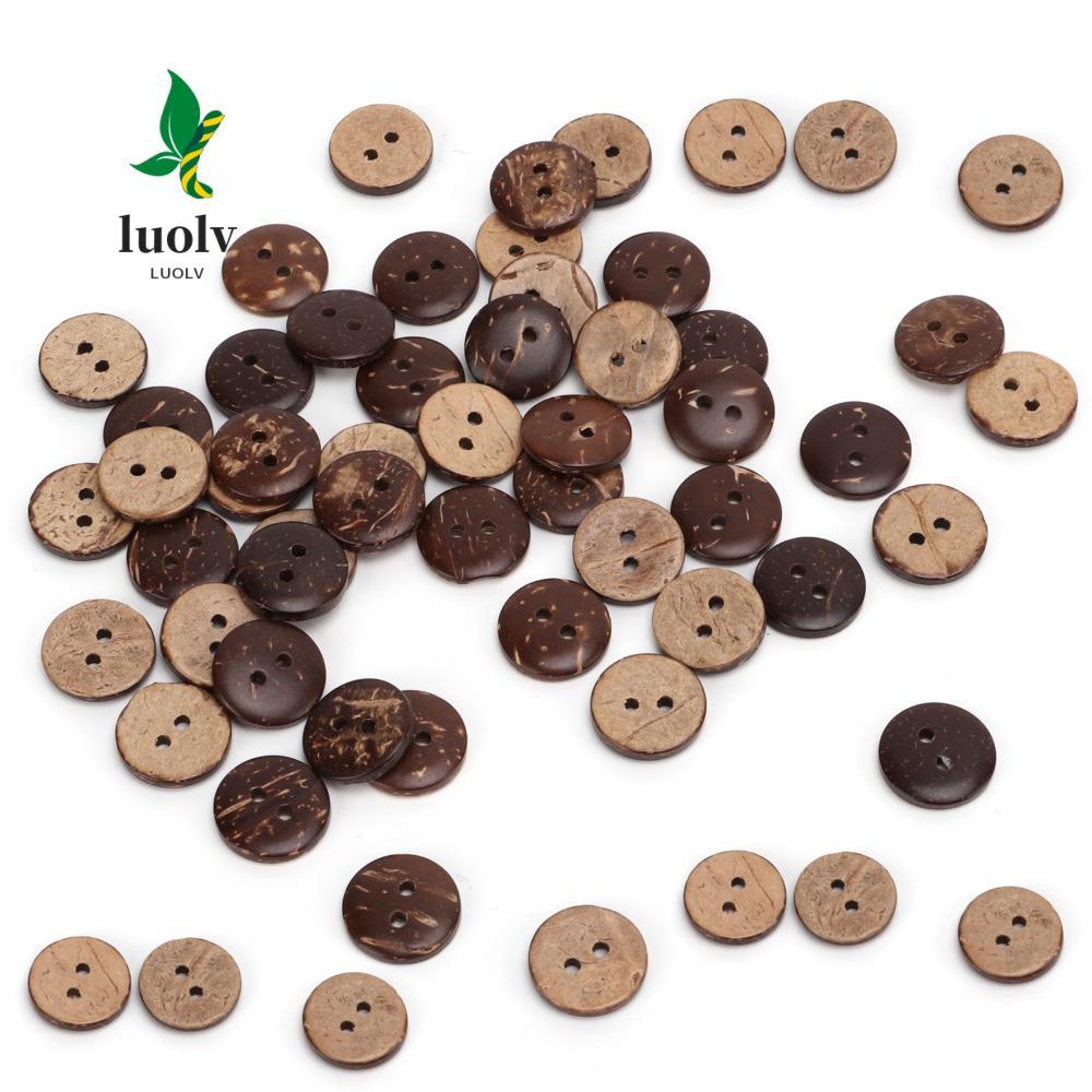 LUOLV 200 Nút Vỏ Dừa, 2 Lỗ Nút Gỗ Tinh Tế, May Gỗ Dừa Nâu May Nút Trang Trí Quần Áo
