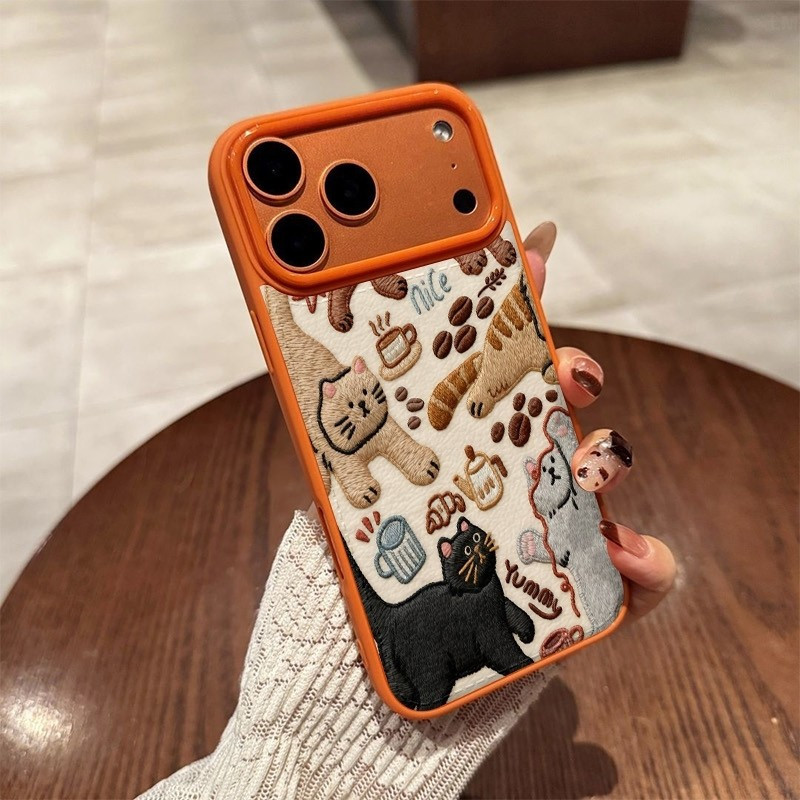 Ốp Lưng Mềm Bảo Vệ Ốp Lưng Điện Thoại Chống Sốc Giả Thêu Mèo Chơi Họa Tiết Tương Thích iPhone 11PROM