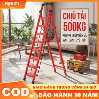 Thang gấp gọn Thang Chữ A Thang gấp màu đỏ Khung thép, an toàn tuyệt đối Tải Trọng 500kg