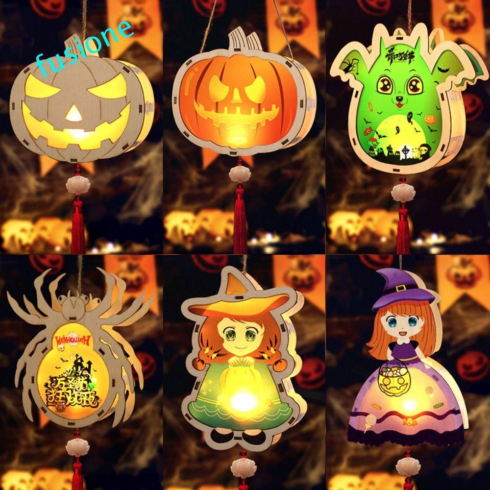FUSIONEDGE Halloween Lantern DIY, Đèn lồng bí ngô Halloween phát sáng, Dơi cầm tay cầm tay bí ngô Đè
