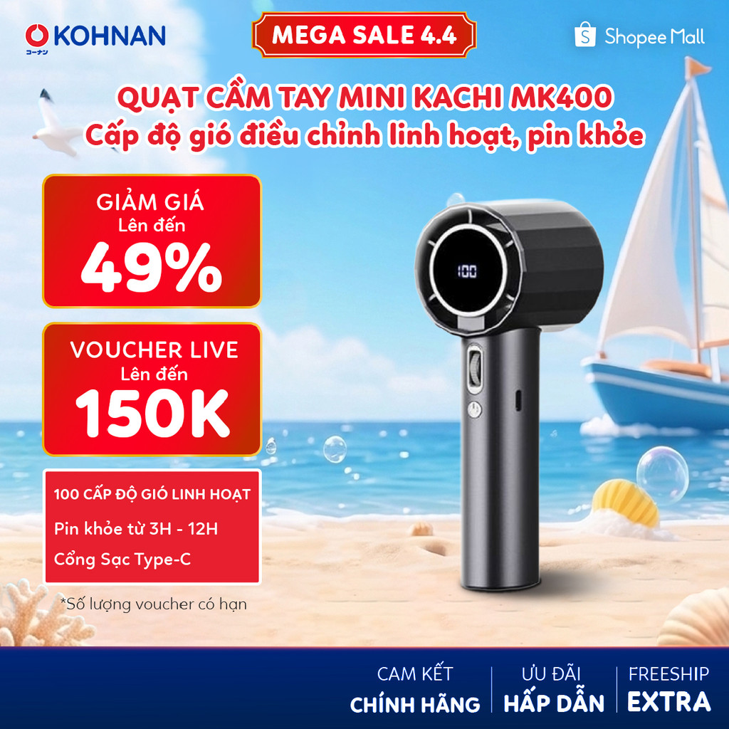 Quạt cầm tay mini KACHI MK400 100 cấp độ gió điều chỉnh linh hoạt, pin khỏe từ 3H đến 12H