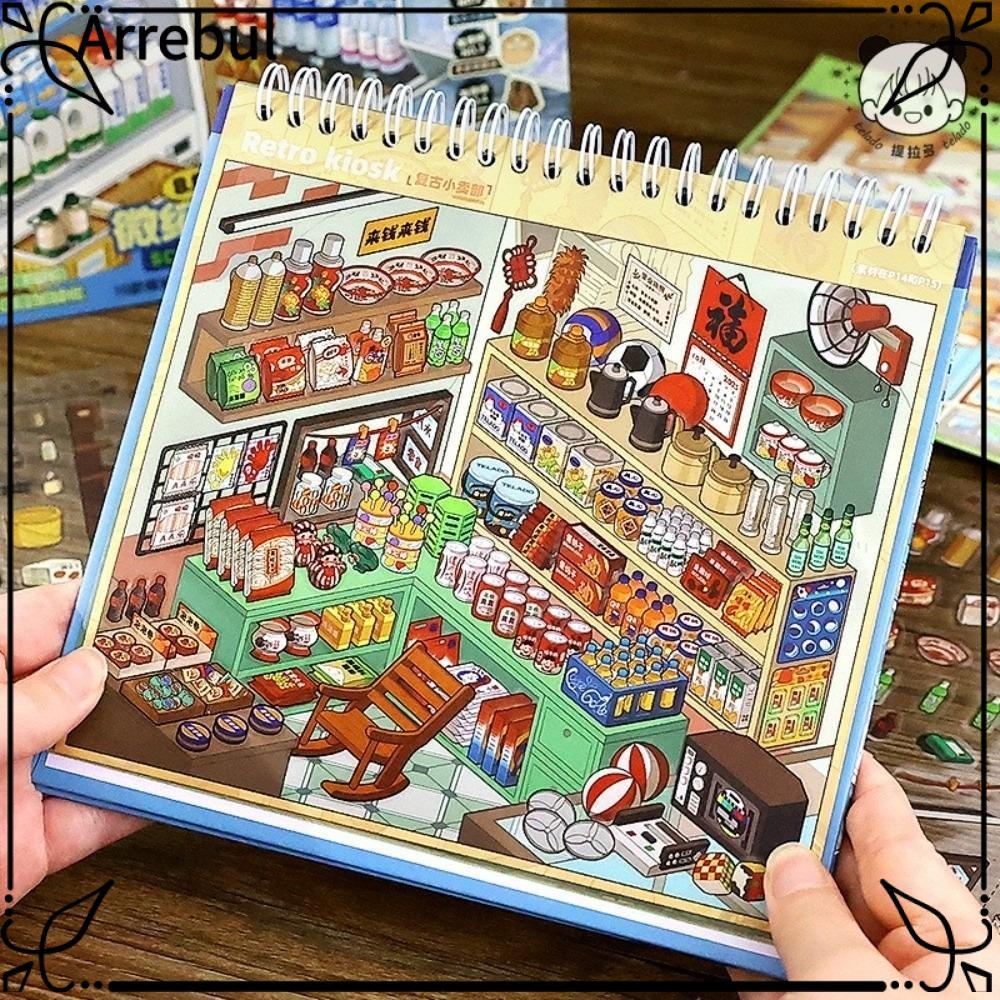 Nhãn dán cảnh cửa hàng ARREBUL, 10 cảnh 33 tờ Nhãn dán phong cảnh cỡ lớn, Nhãn dán xếp chồng dễ thươ