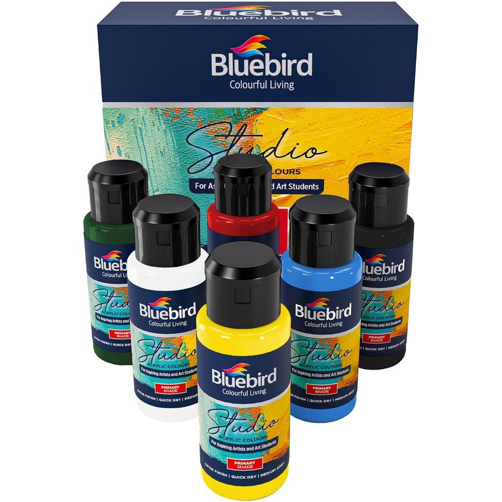 Sơn acrylic BLUEBIRD Studio, Màu cơ bản, 6 gói 3,4 Fl Oz mỗi gói, Sơn acrylic cơ bản cho đồ thủ công