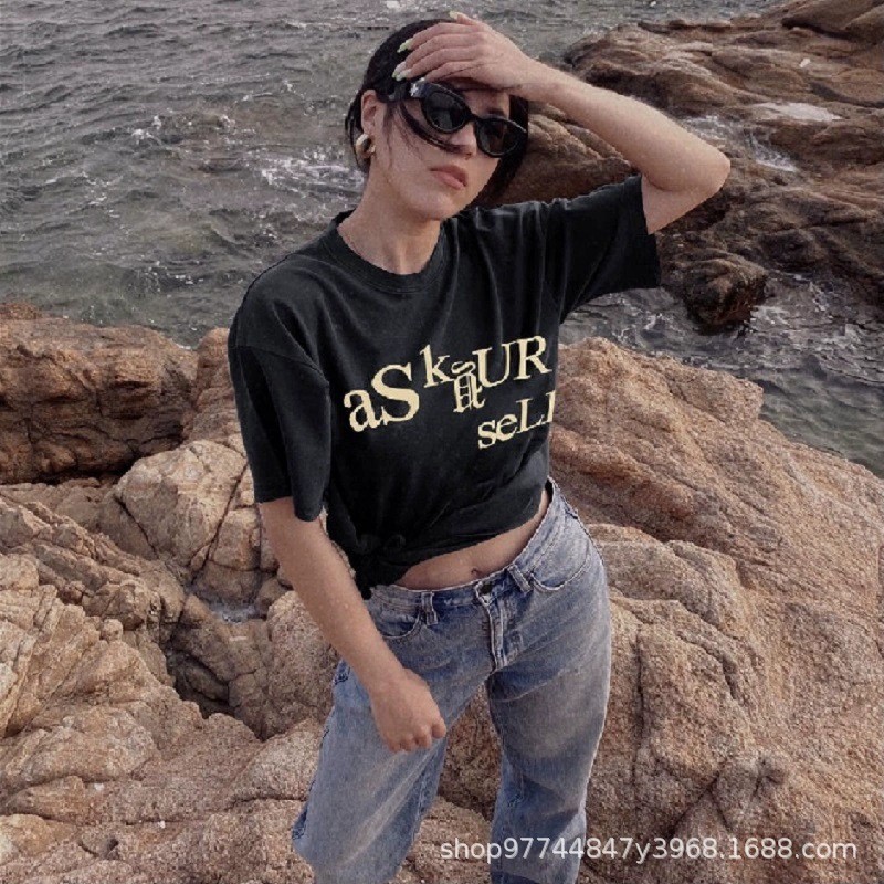 MVKZ ASK Versatile Summer Pure Cotton Loose-Fit Men's Couple Outfit FOG Text message T Shirt