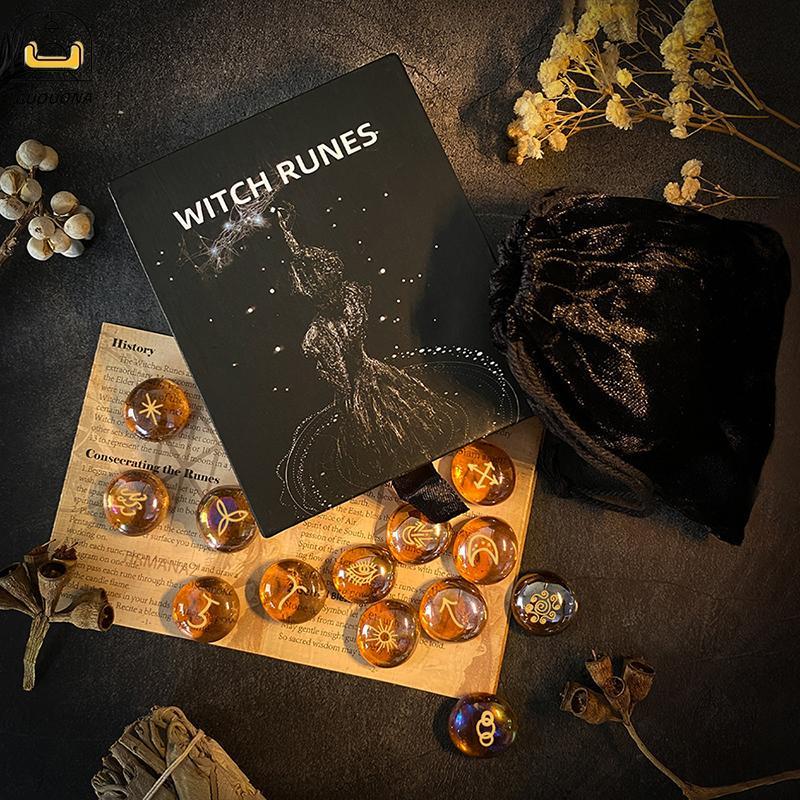 GUOUQNA Runes Set 13 Chiếc Đá Rune Phù Thủy Runes Bộ Dụng Cụ Thủ Công Đa Năng Dụng Cụ Di Động Phù Th