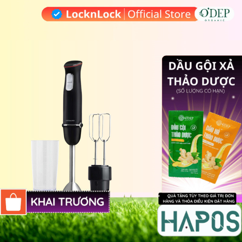 Máy xay cầm tay đa năng LocknLock Chính hãng Multi-purpose 2 in 1 Hand Blender màu đen EJM516BLK - H
