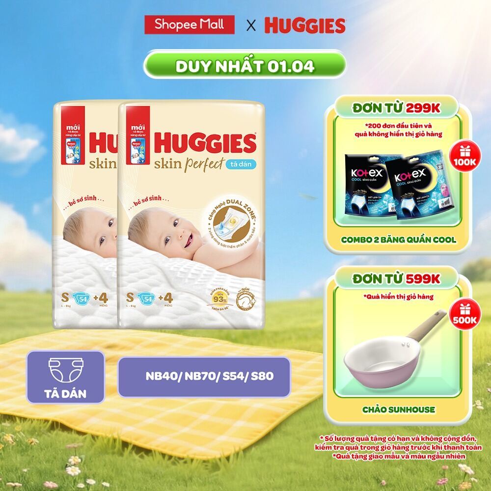 [Live Độc Quyền] Combo 2 Tã dán sơ sinh Huggies Skin Perfect NB40/NB70/S54/S80