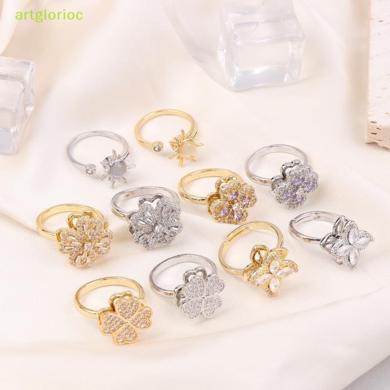 Nhẫn xoay fidget spinner nữ với đá zircon, phù hợp làm trang sức hay quà tặng