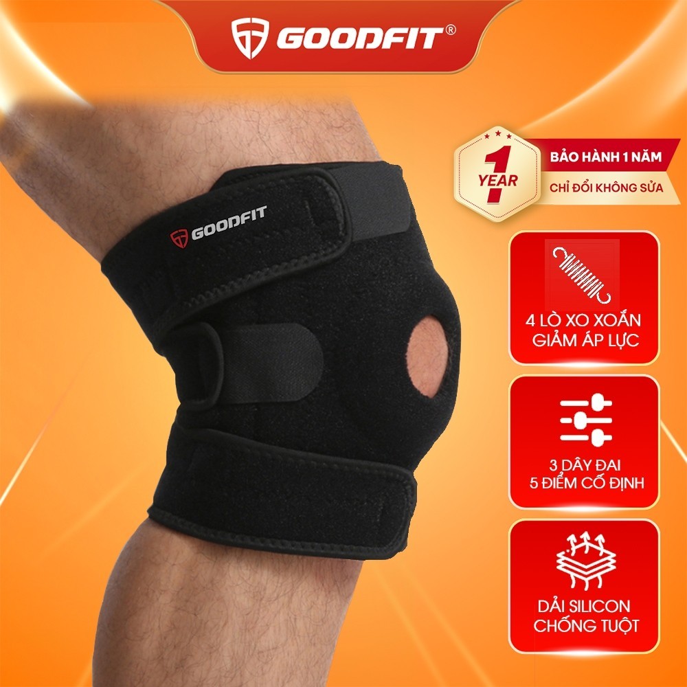 Bố gối thể thao GoodFit GF515K, bảo vệ đầu gối khi chơi thể thao, pickleball, gym thiết kế 3 đai dán