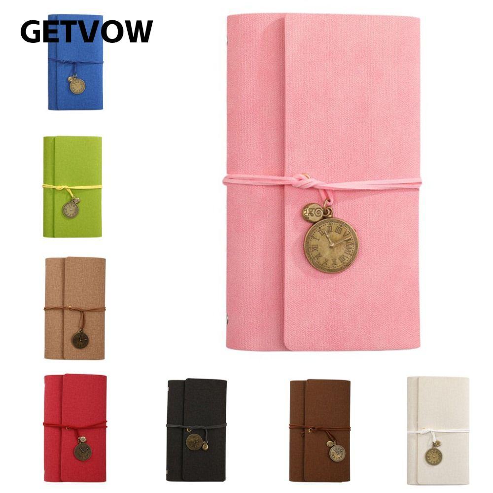 GETVOW Retro Xoắn Ốc Notebook, Sách Dán 6 Lỗ Có Thể Tái Sử Dụng, Phong Cách Retro A6 Flipped Design 