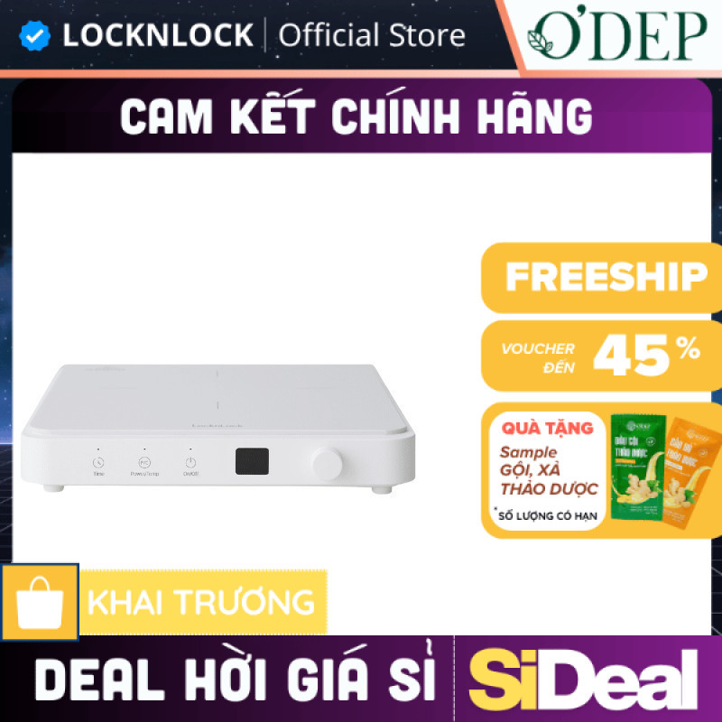 Bếp điện từ LocknLock siêu mỏng công suất mạnh, Hàng chính hãng Bianco Slim đa chế độ nấu EJI146WHT 