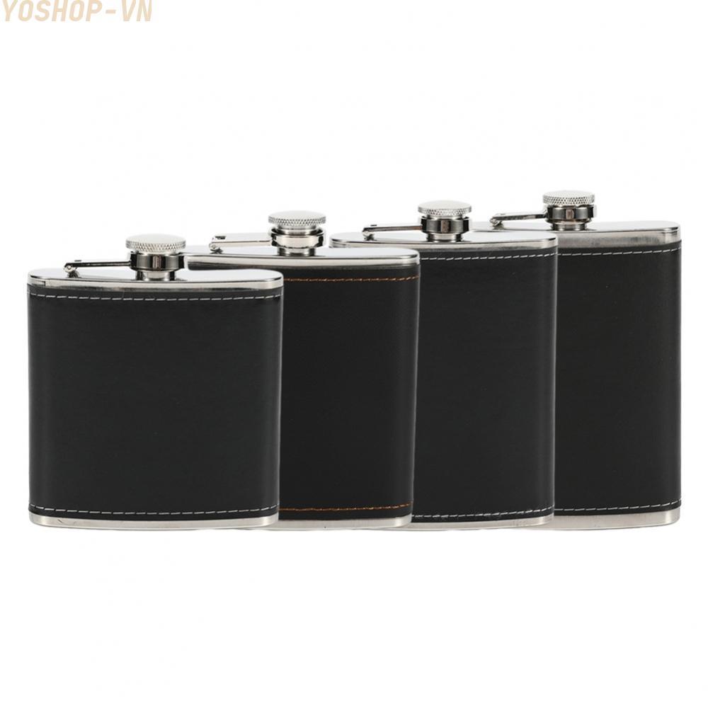 [Ysp]Trendy Hip Flask with Black Leather Wrap Stainless Steel 7 oz Leak Proof Design