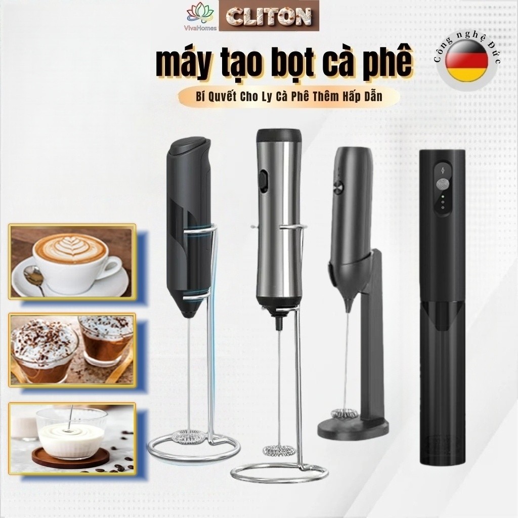 Máy Tạo Bọt Cà Phê & Đánh Trứng Cầm Tay-Chất liệu ABS Inox 304, Sạc Điện, Có Giá Đỡ, Tiết Kiệm Điện