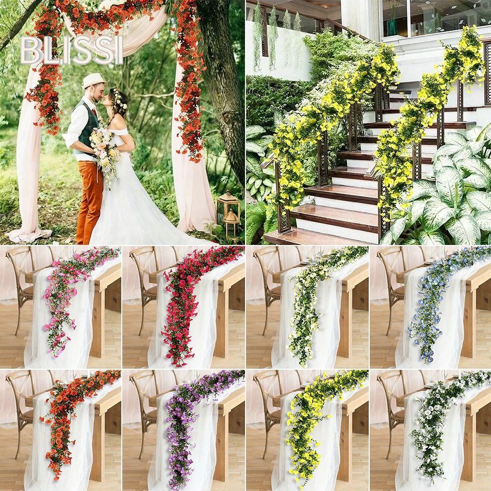 BLISS‌Tôi Sống Động Như Thật Morning Glory Vine, Nhiều Màu DIY Morning Glory Hoa Nhân Tạo, Lá Xanh C