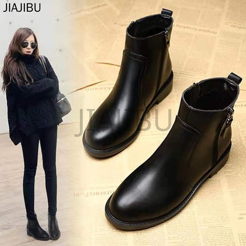 Giày Bốt Chelsea Cao Bồi Nữ Kiểu Anh Cổ Điển, Mũi Tròn, Khóa Kéo, Chống Trượt, Màu Đen, Dành Cho Nữ.