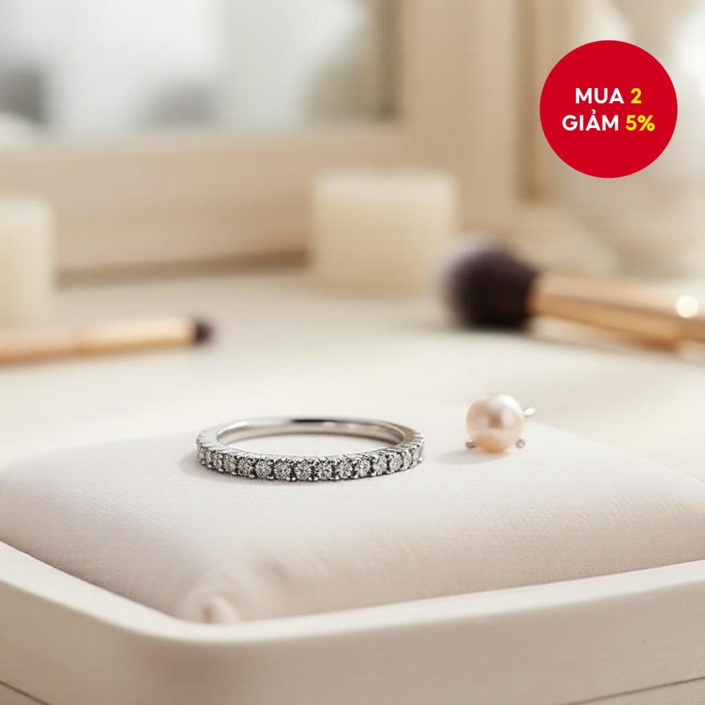 Nhẫn Moissanite kiểu channel set dành cho nữ; nhẫn cưới đơn phong cách INS cao cấp thanh lịch; nhẫn 