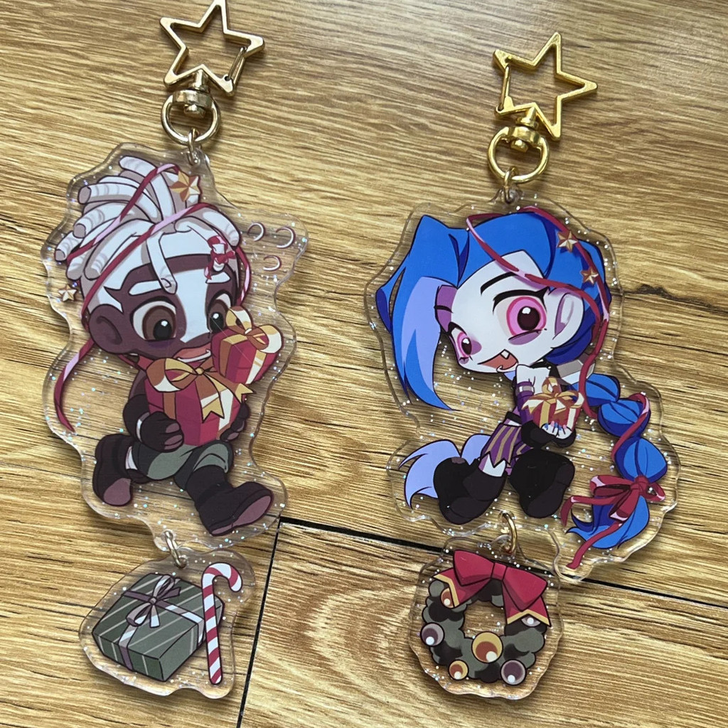 League of Legends Anime keychain women Arcane acrylic key chain man Jinx key ring Pendant Ornament A