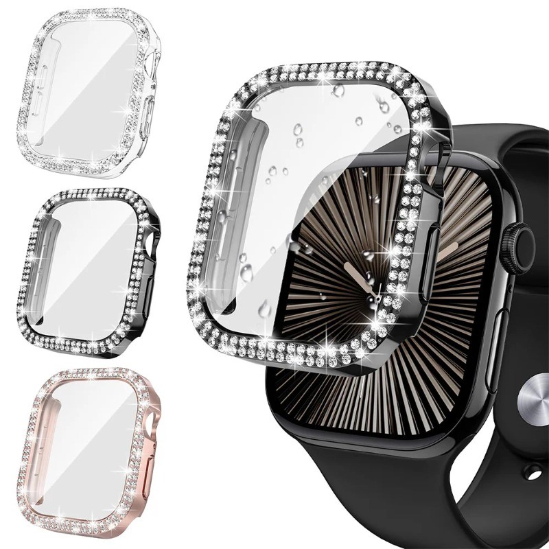 Ốp PC + Kính Cường Lực Cho Apple Watch Ultra 3 2 49 Mm Kim Cương Ốp Lưng Khung Dành Cho Apple Watch 