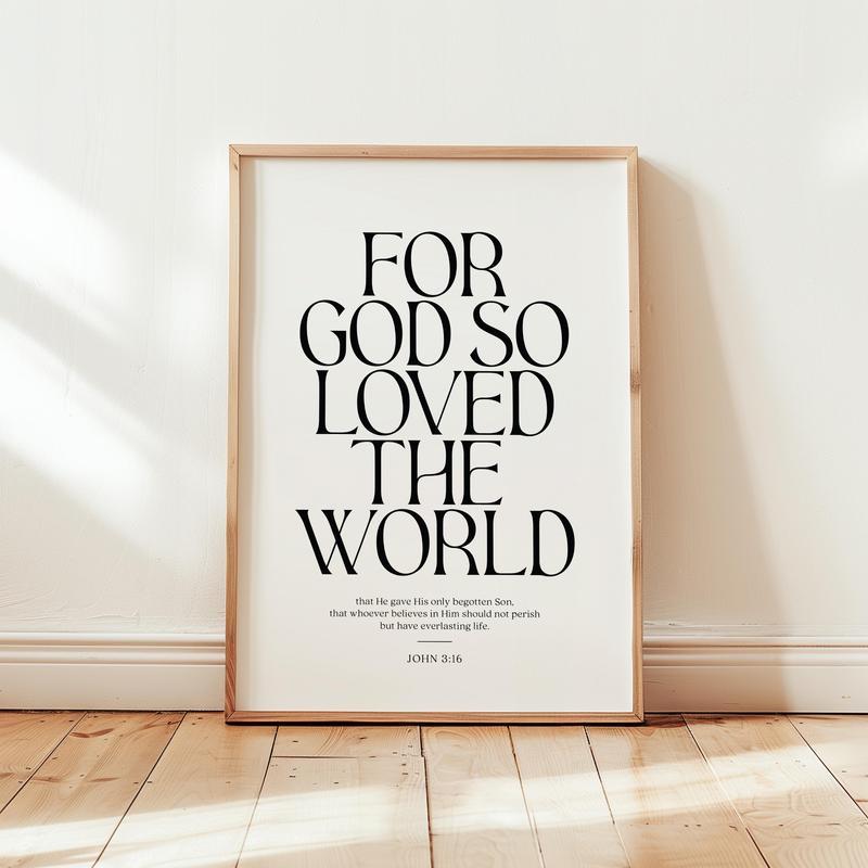 John 3: 16 Dành Cho Chúa Rất Yêu Thế Giới Hiện Đại Tối Giản poster Kinh Thánh Câu Kinh Thánh Vải Tre