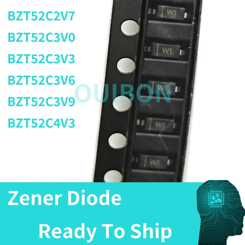 5 CHIẾC BZT52C2V7 BZT52C3V0 BZT52C3V3 BZT52C4V3 SOD123 BZT52C 2.7V 3.3V W1 SOD-123 1206 chip diode Z