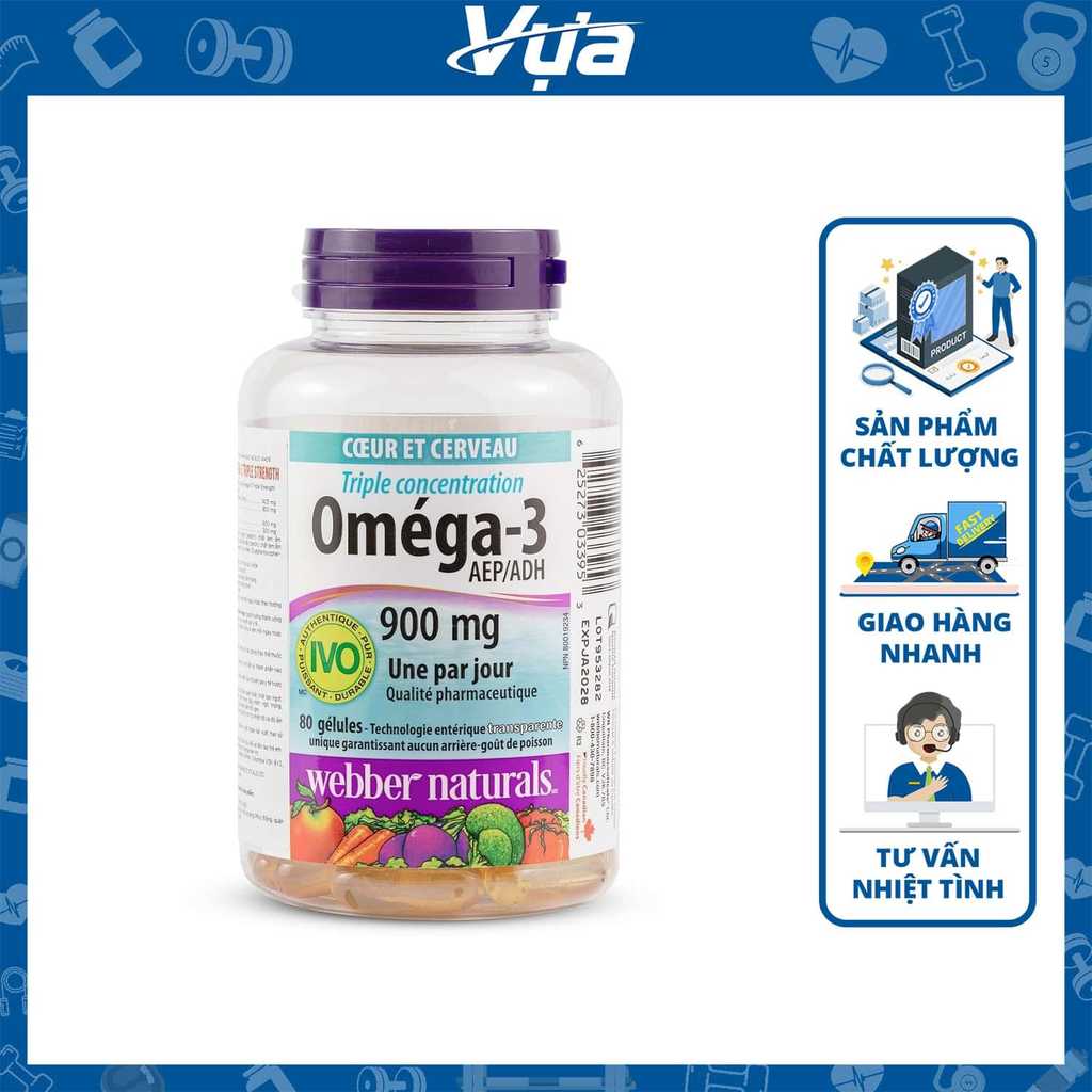 Webber Naturals - Triple Strength Omega-3 EPA/DHA 900mg / Softgel (80 viên) - Bổ sung Omega-3