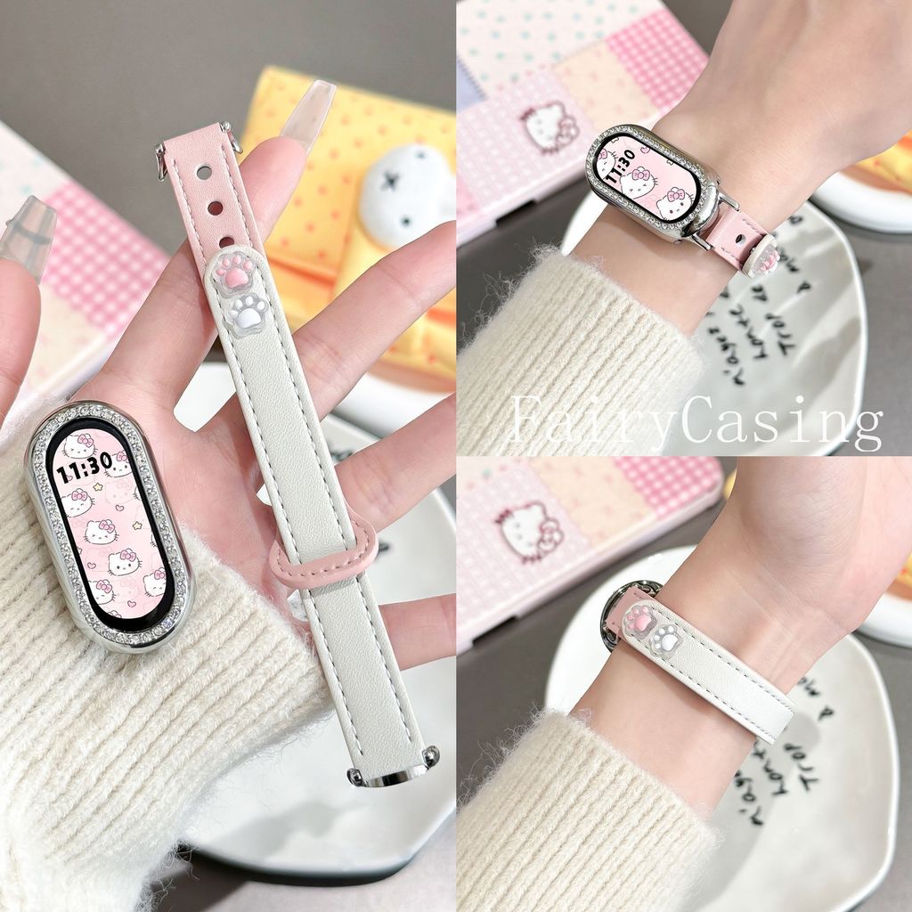 Dây đeo da chân mèo dễ thương cho Xiaomi Mi Band 10 9 8 Vòng đeo tay thay thế phiên bản gốm cho dây 