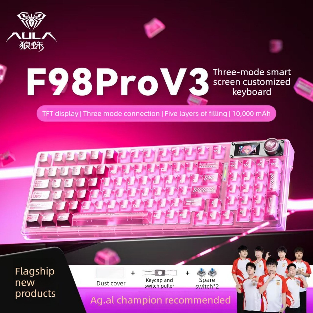 AULA F98Pro V3 Bàn phím cơ Bluetooth không dây ba chế độ có màn hình TFT Đèn nền RGB Full-Key Quà tặ