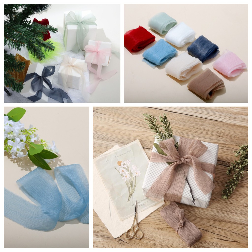 Ruy băng vải voan Chiffon nhăn bản 4cm x 5yard