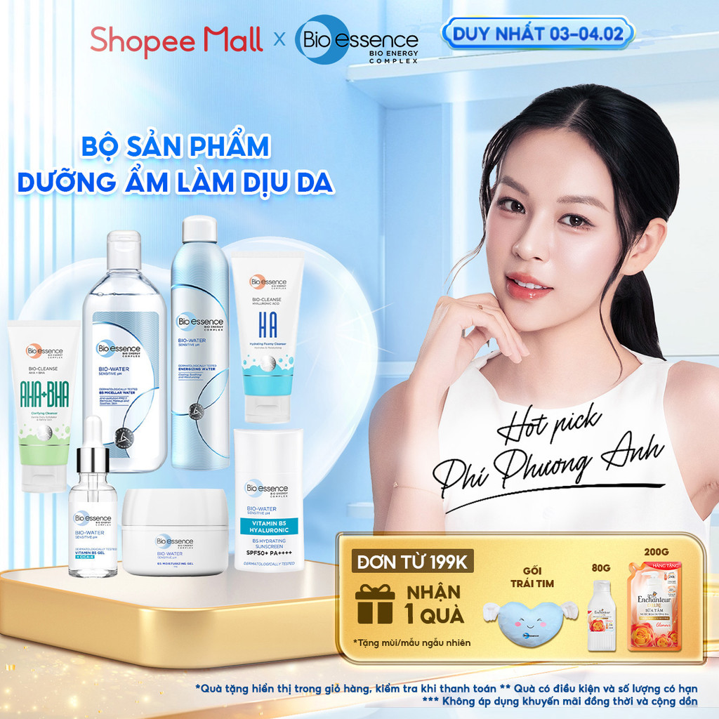 Bộ Bio-essence Water: Xịt Khoáng 300ml, Tinh Chất Serum 30ml, Kem Dưỡng, Tẩy Trang, Kem Chống Nắng –