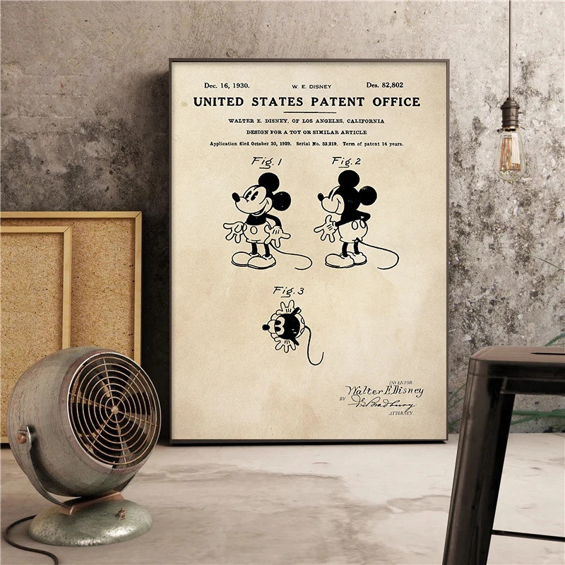 Thiết Kế Retro Dự Thảo Chuột Mickey Walt DisneyPoster HD In Vintage Truyện Tranh Manga Canvas Tranh 