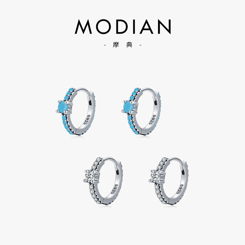 s925Silver Ear Buckle for Women ins Trendy Retro Turquoise Hoop Earrings Silver Jewelry