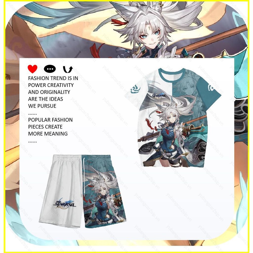 Honkai Star Rail Feixiao Cosplay Shorts và Áo Thun Anime Tay Ngắn, Phù Hợp Cho Mùa Hè