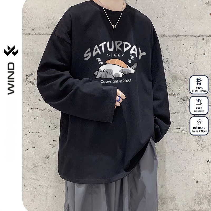 Áo Thun Tay Dài Unisex Wind Clothing Form Rộng SUSHI CAT nam nữ 100% cotton Phong Cách Oversize Nam