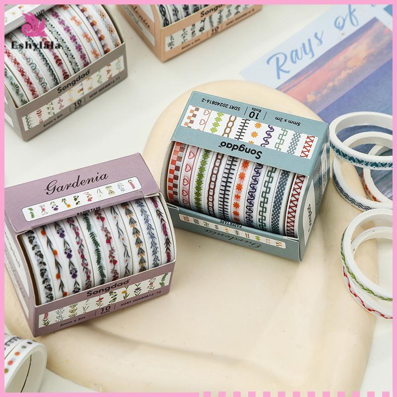 Eshylala 10Rolls Slim Basic Washi Tape Scrapbooking Supplies Washi Tape Set Rainbow Cinta Adhesiva D