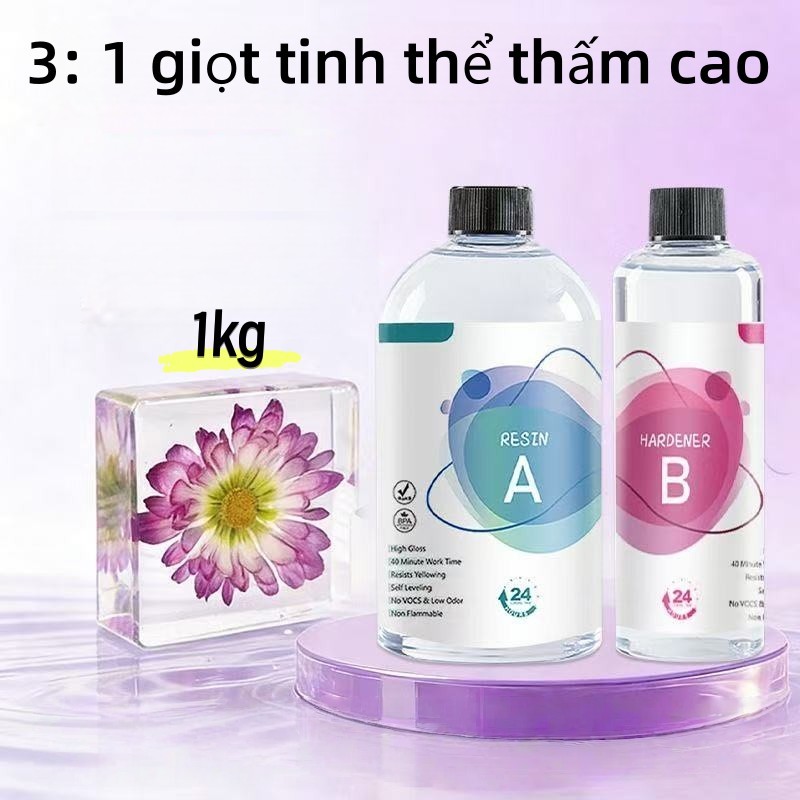 1kg Keo epoxy resin trong suốt tỉ lệ 3:1 làm đồ handmade, đồ thủ công