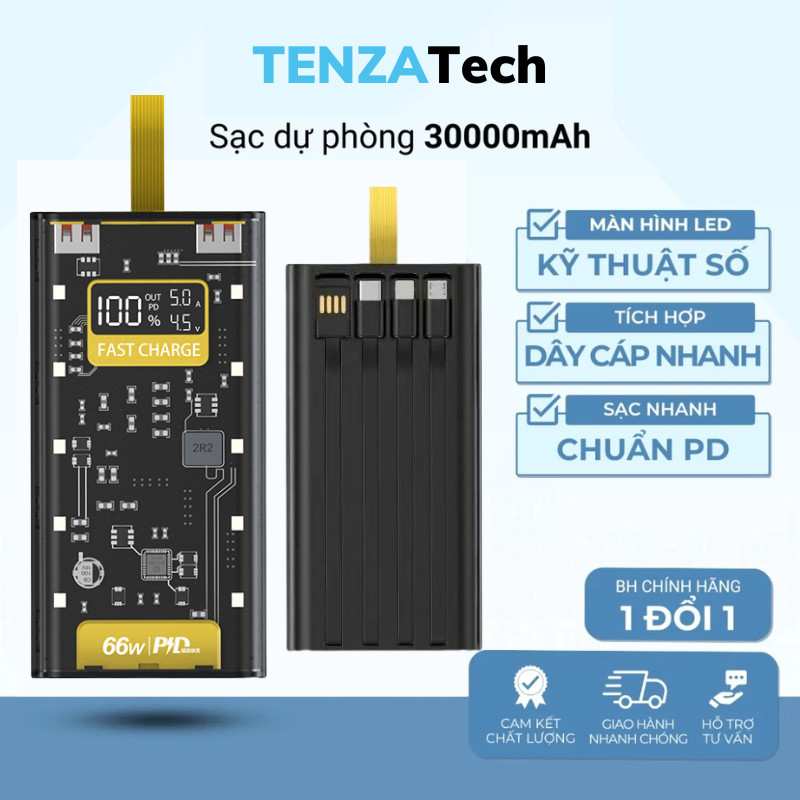 [HÀ NỘI ĐẶT TẠI ĐÂY] Sạc Dự Phòng Trong Suốt 30000 Với 2 Cổng Sạc Nhanh 22.5w và 20W Kèm 4 Đầu Sạc Màn Hình LED | BigBuy360 - bigbuy360.vn