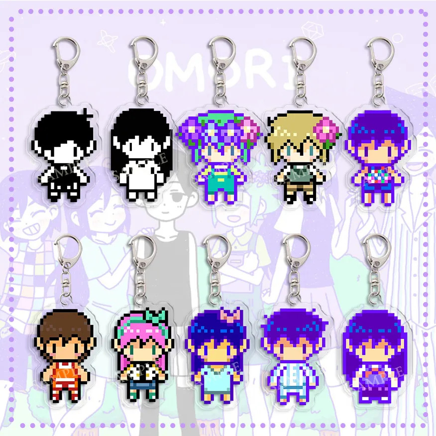 Anime Omori Pixel  Keychain Figures Basil Kel Sunny Pendant Keyring Chain Accessories Bag