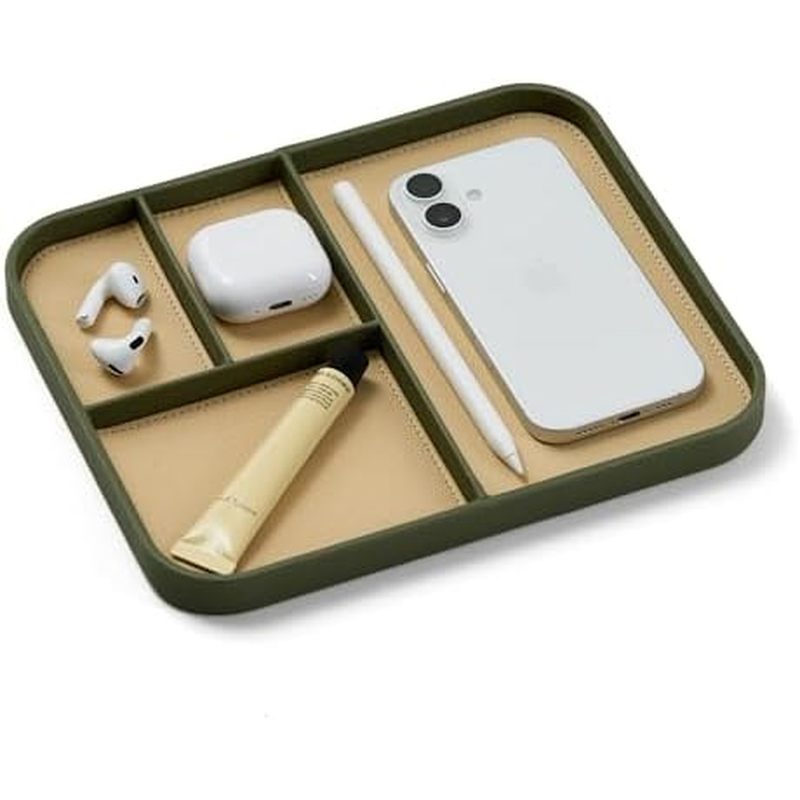 Khay Valet ather - Màu nâu cát - Khay da thuần chay trung bình 9,5 x 7,9 Inch - Dụng cụ sắp xếp đầu 