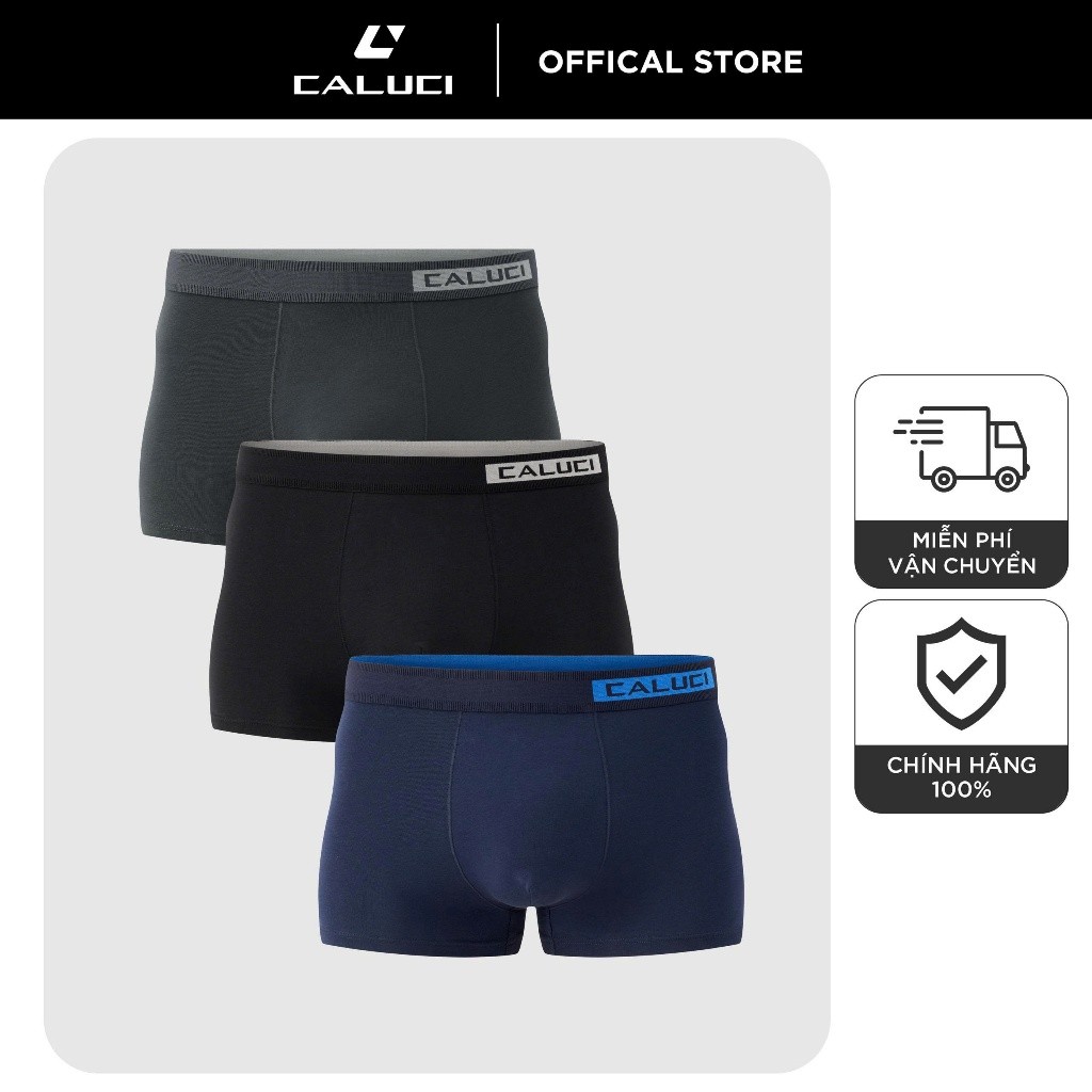 Quần lót nam boxer CALUCI thiết kế cơ bản, cạp chun dệt gân, đàn hồi tốt, không bai dão CBX18-02