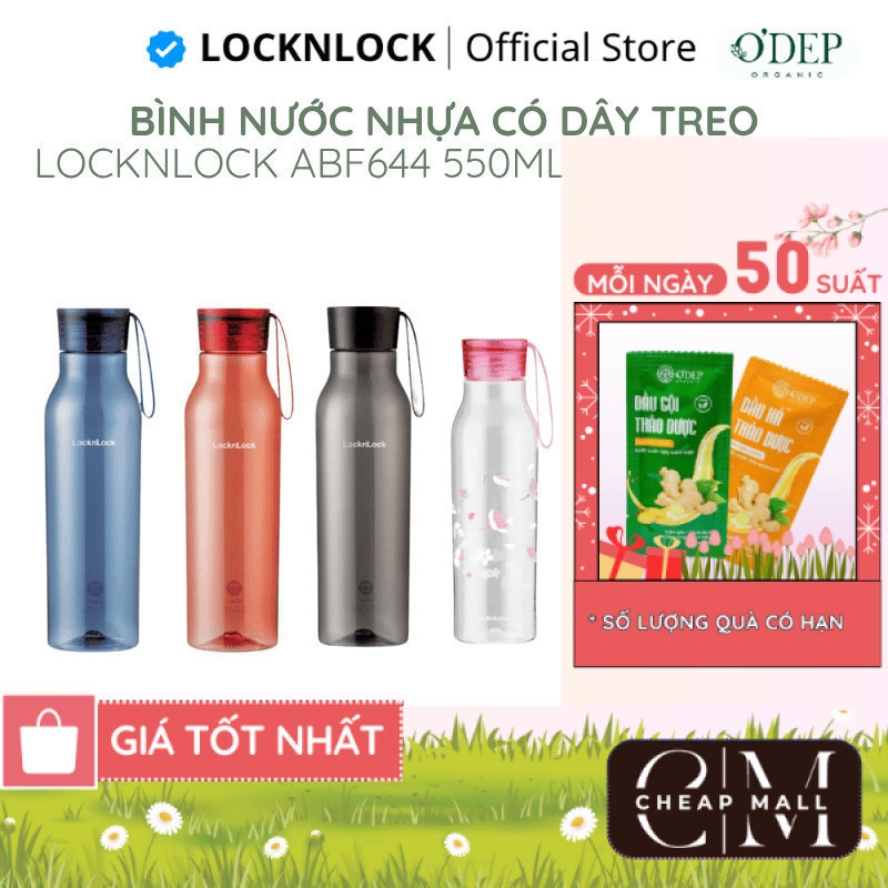 Bình nước nhựa LocknLock Eco Bottle có dây treo, an toàn cho sức khỏe ABF644 550ML ABF664 750ML - CH