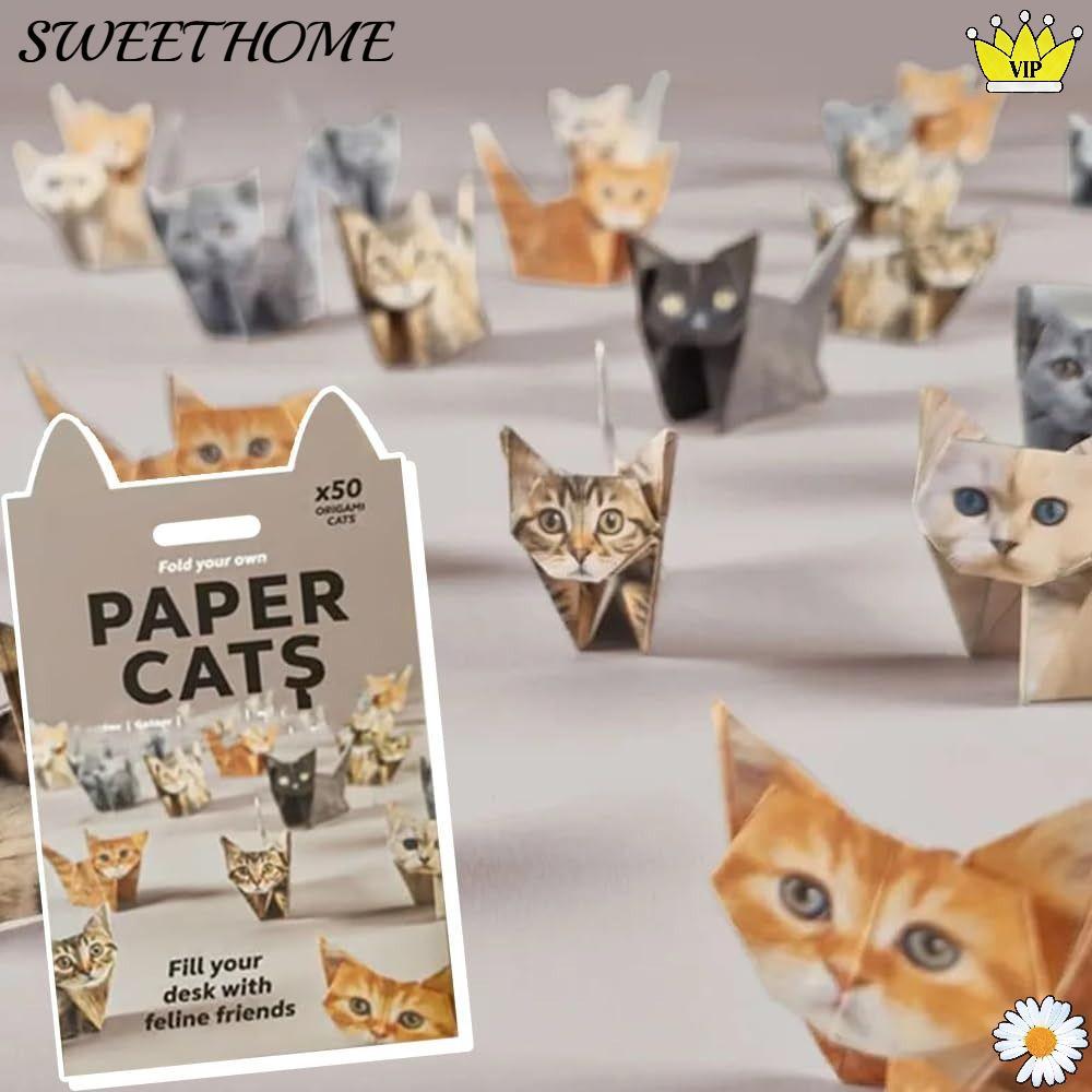 SWEETOME DIY Paper Cats Kit, Trang trí bàn làm việc Handmade Mèo con dễ thương Origami Papercraft Ki