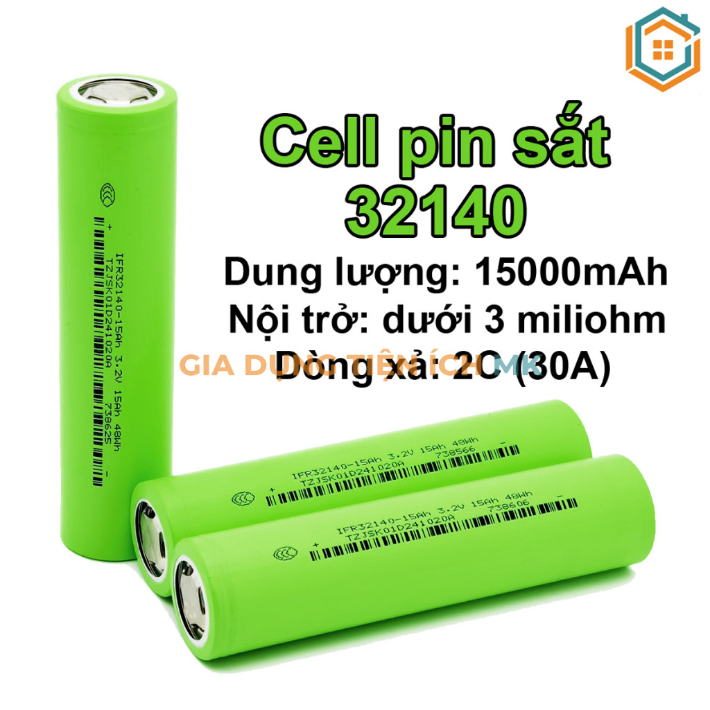 (Tặng khung) Cell pin sắt IFR 32140 LiFePo4 3.2V 15AH 2C - Xả 30A