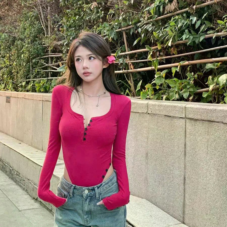 Áo thun dài tay gợi cảm Slim-fit Body Body Body Body Body Tròn